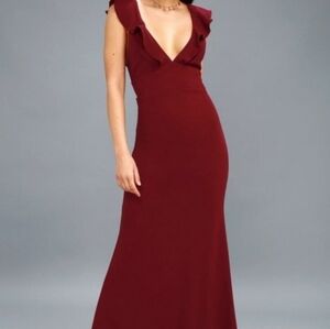 Lulus Perfect Opportunity burgundy deep V maxi dress